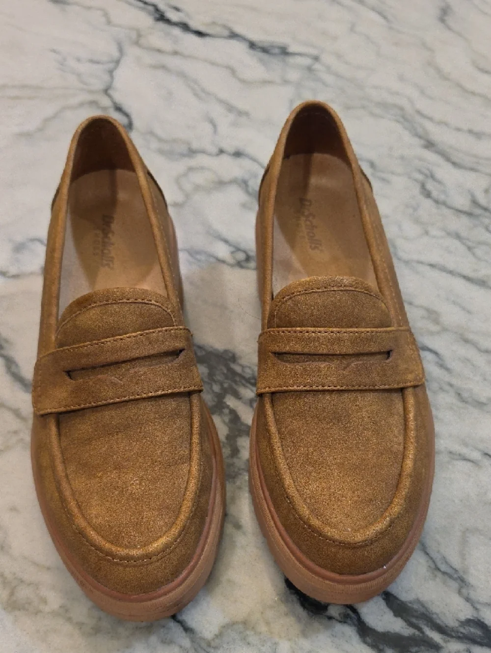 Dr. Scholl's Tan Suede Platform Loafers - Picture 2 of 6